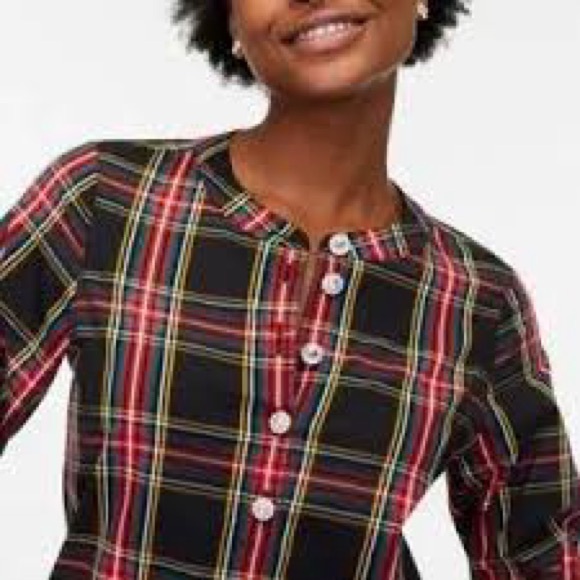 J. Crew Factory Tops - J. Crew Jeweled Button Popover Relaxed Fit Tunic in Stewart Tartan Top